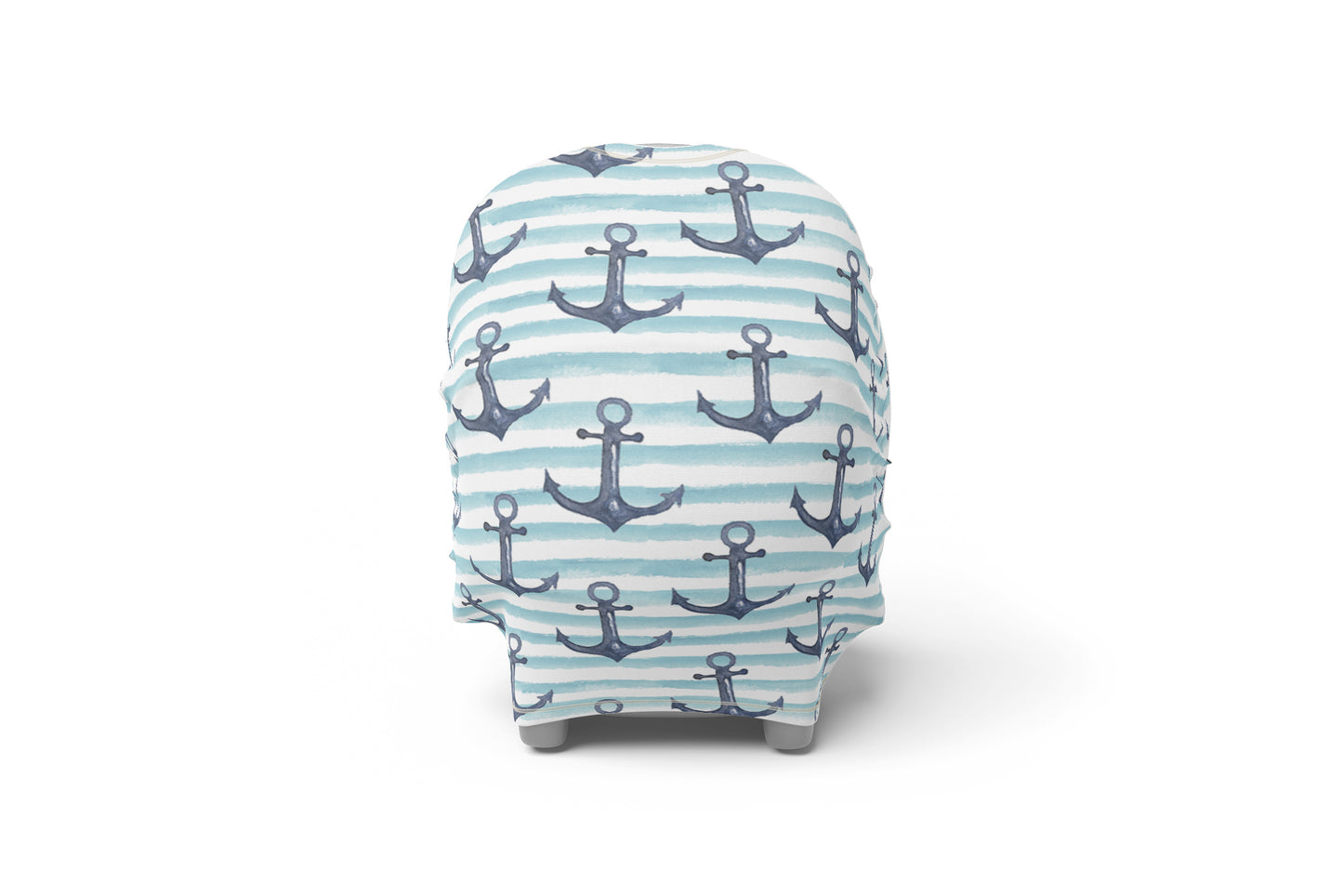 Stripped Anchor Car Seat Cover, Nautical Nursing Cover -  Nautical Blue