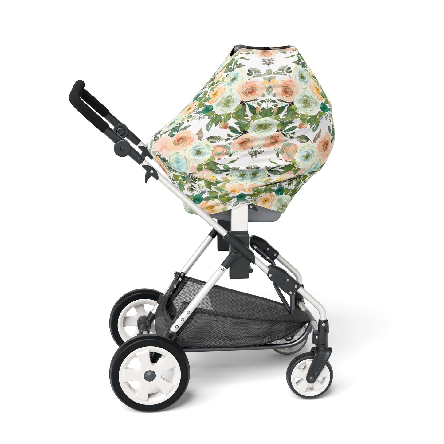 Floral Car Seat Cover, Baby Girl Nursing Cover - Peach Mint Garden