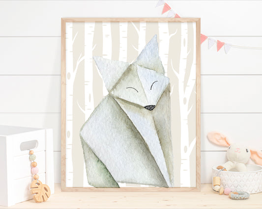 PRINTABLE Origami Fox Wall Art, Woodland Nursery Print