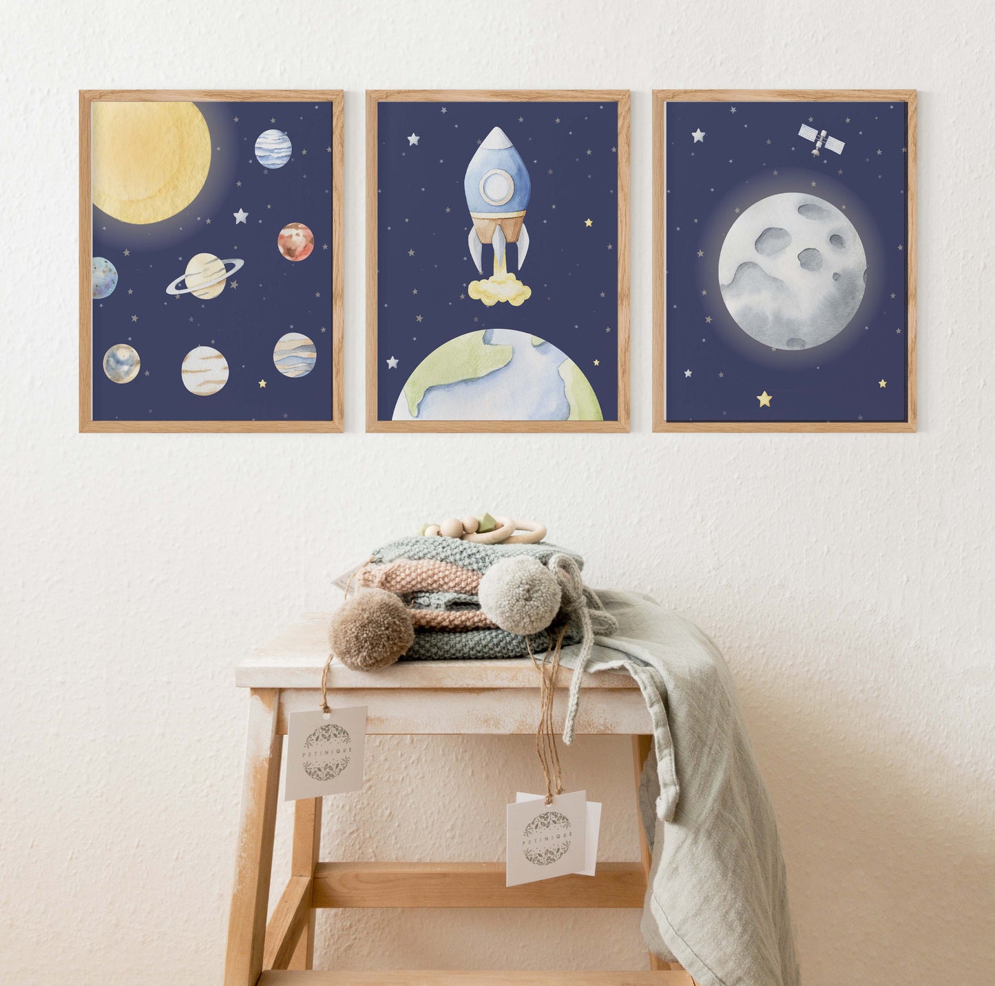 Ouer space Wall Art, Space Nursery Prints set of 3 - Outer Space