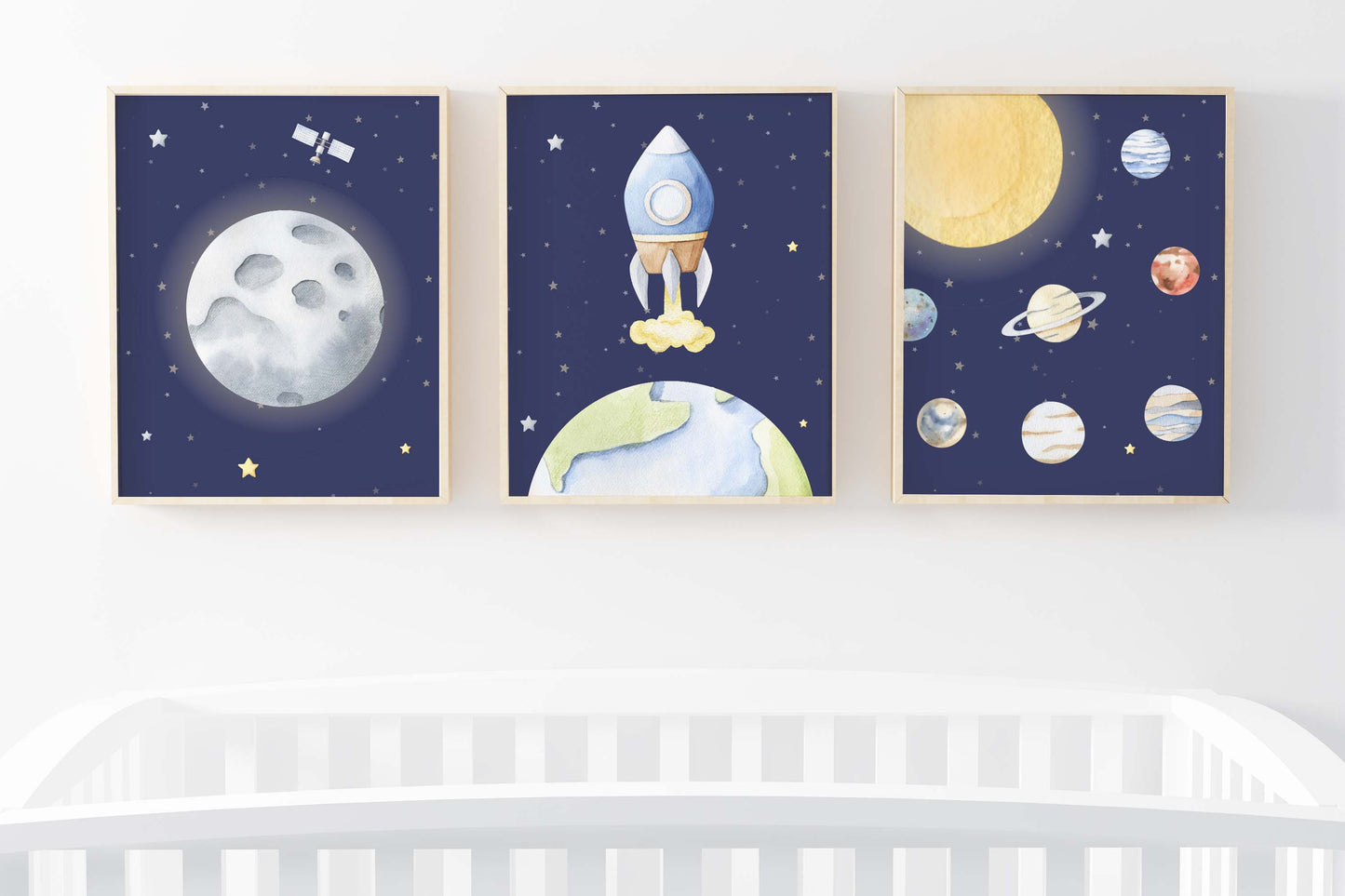 Ouer space Wall Art, Space Nursery Prints set of 3 - Outer Space
