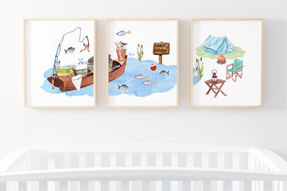 Fishing Wall Art, Gone fishing Nursery Prints set of 3 - Little fisherman