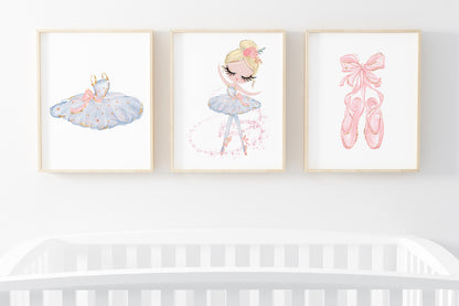 3 PRINTABLE Ballerina  Wall Art, Ballet Nursery Prints - Sweet Ballet