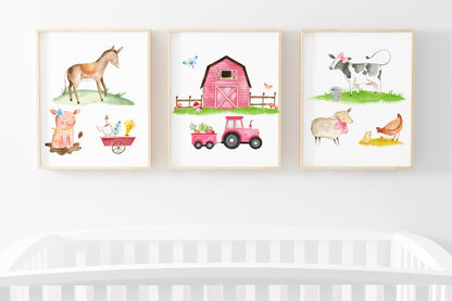 Girl Farm Wall Art, Farm Nursery Prints set of 3 - Farm Sweet Farm