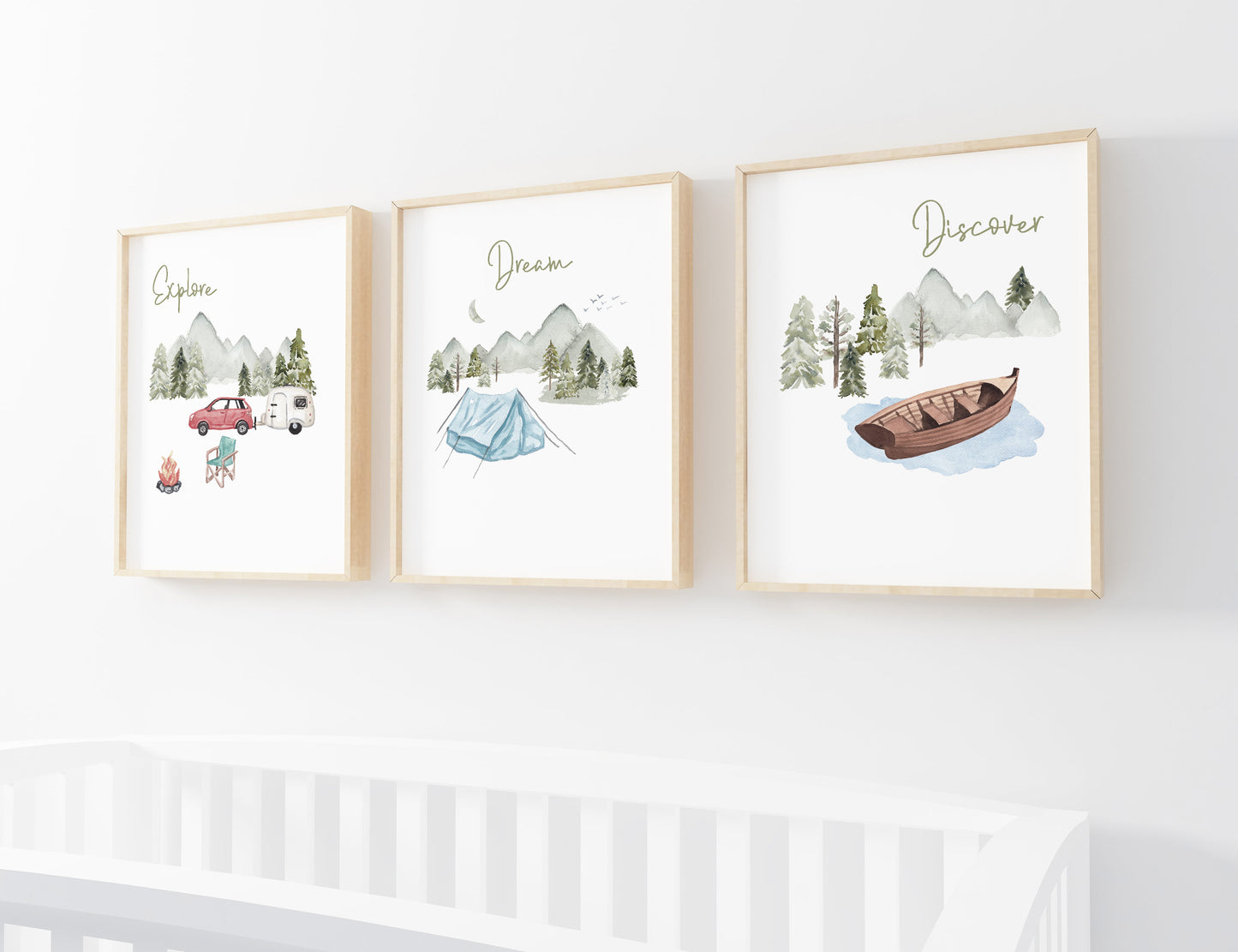 Explore Wall Art, Camping Nursery Prints set of 3