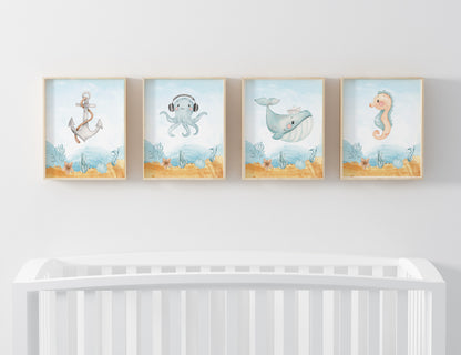 Under the Sea Wall Art, Ocean Nursery Prints - Set of 4