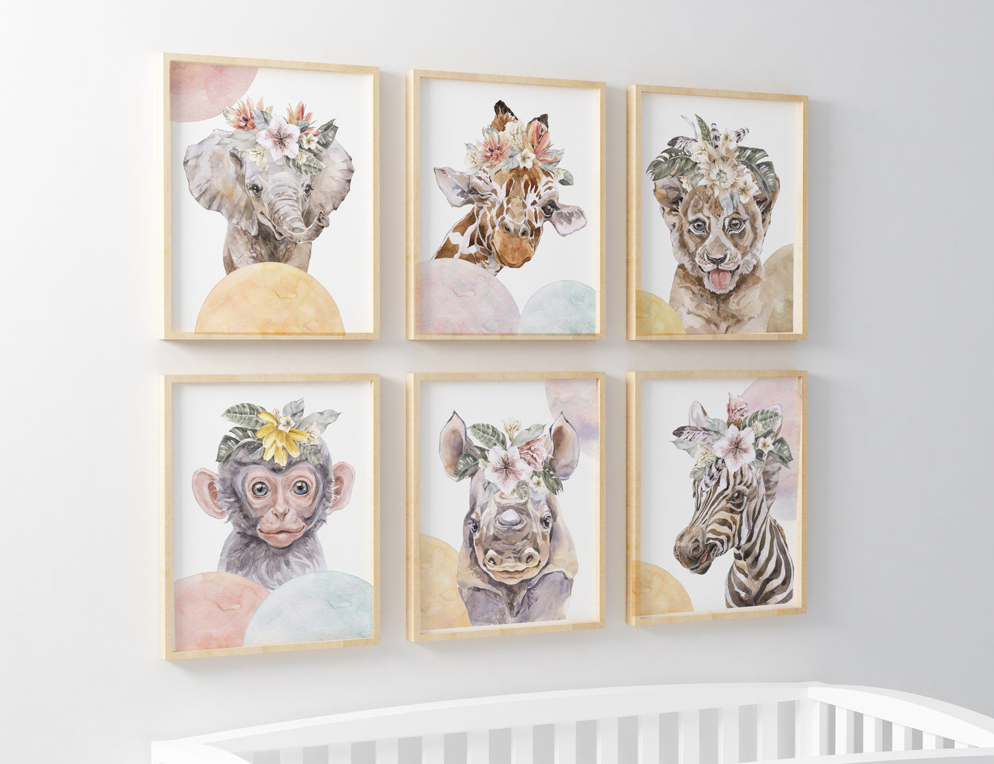 Girl Safari Wall Art, Jungle Nursery Prints Set of 6