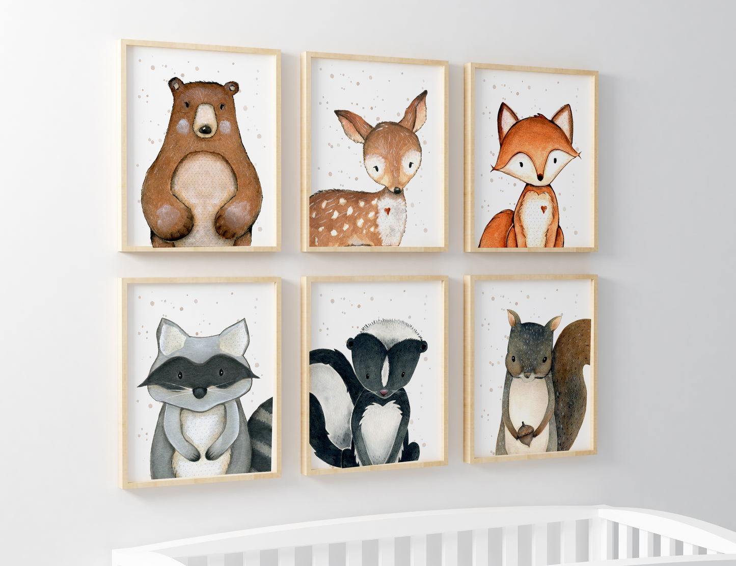 Woodland Wall Art, Forest Animals Nursery Prints - Set of 6 - Greenery Woodland
