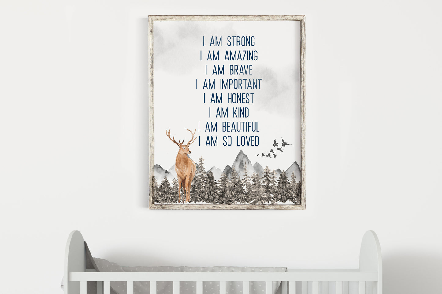 Positive Affirmations PRINTABLE Deer Wall Art, Woodland Nursery Print