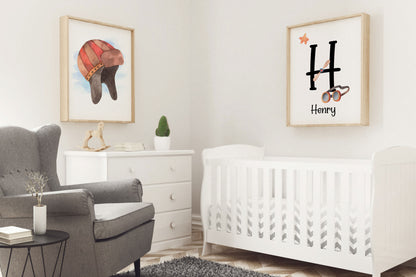 Personalized name Wall Art, Airplane Nursery Decor Set of 2 Unframed Prints