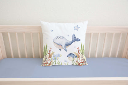 Whale Pillow COVER, Under the sea nursery bedding - Little Ocean