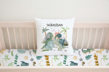 Dinosaur Personalized Pillow, Dinosaur Nursery Decor - Prehistoric Friends