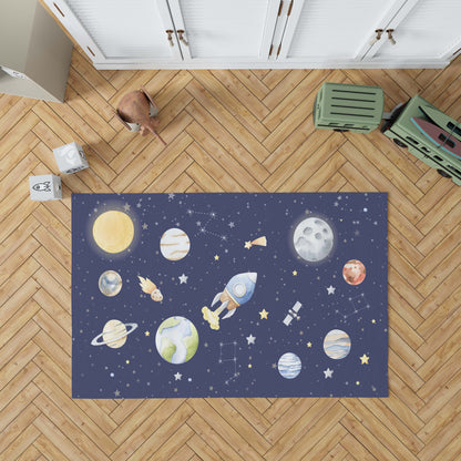 Outer Space Nursery Rug, Anti-slip backing, Planets Kids Room Rug - Outer Space