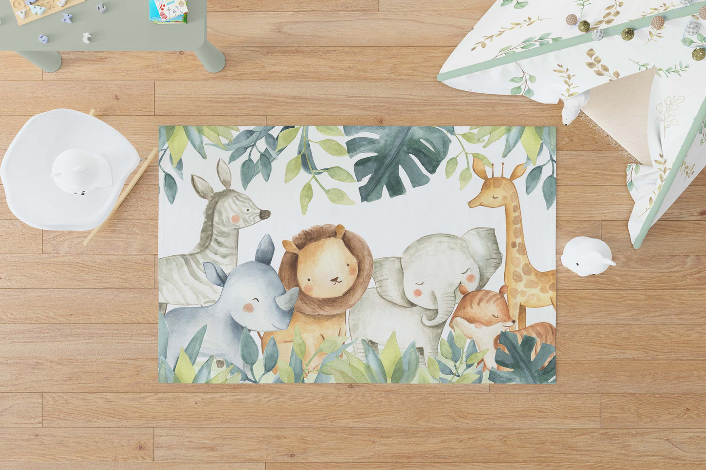 Safari nursery rug, Anti-slip backing | Jungle animals Kids Room Rug - Baby Africa