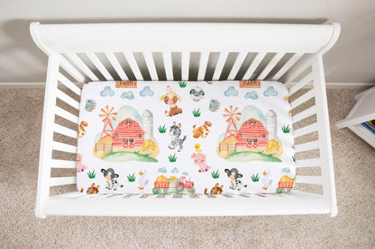 Farm Animals Minky Crib Sheet, Neutral Nursery Bedding - Farm Babies