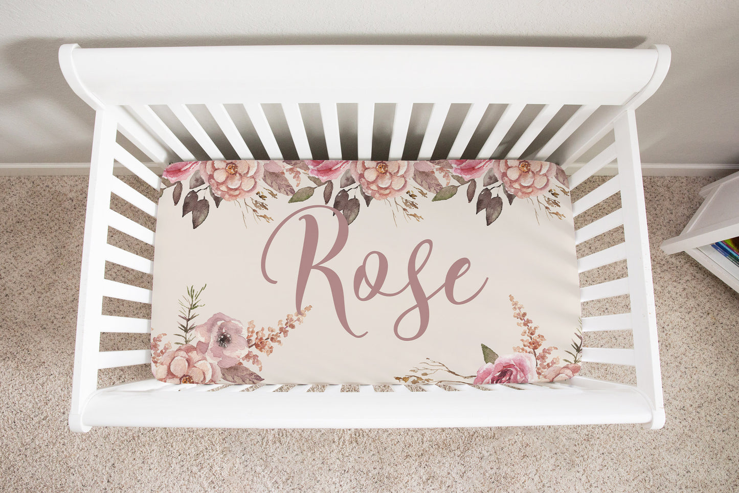 Floral Personalized Minky Crib Sheet, Baby Girl Nursery Bedding - Rose Bliss