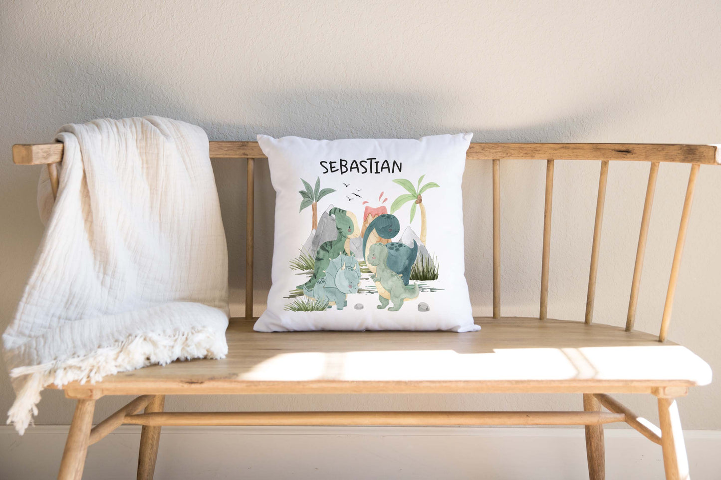 Dinosaur Personalized Pillow, Dinosaur Nursery Decor - Prehistoric Friends