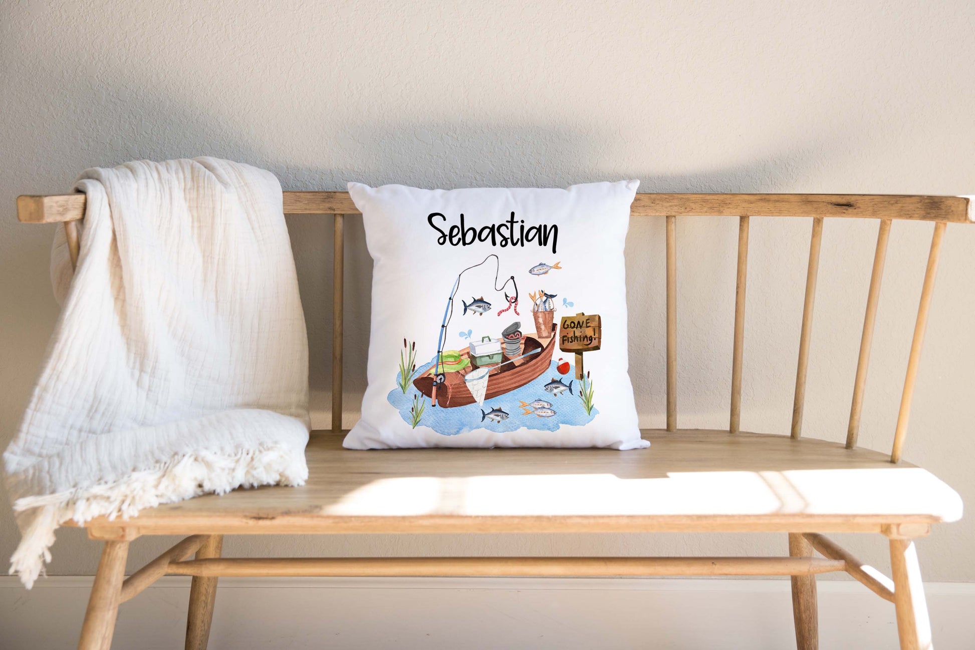 Fishing Personalized Pillow, Fishing Nursery Decor - Little