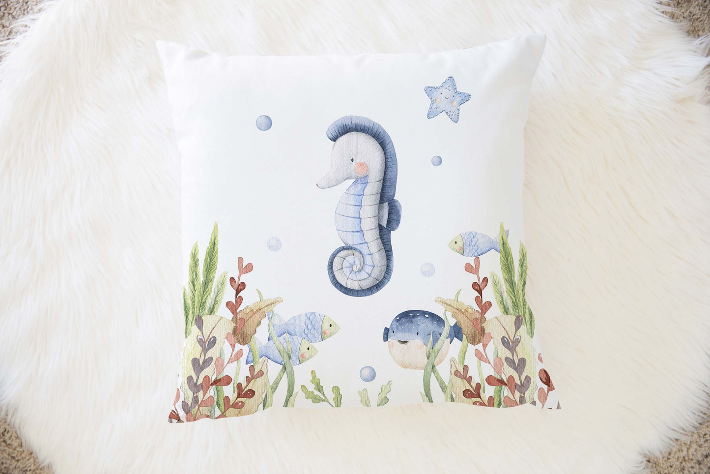 Sea Horse Pillow COVER,  Under the sea nursery bedding - Little Ocean