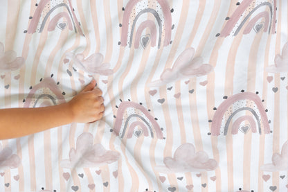 Pink Stripes Rainbow Minky Blanket, Rainbow Nursery Bedding - Blush Rainbow