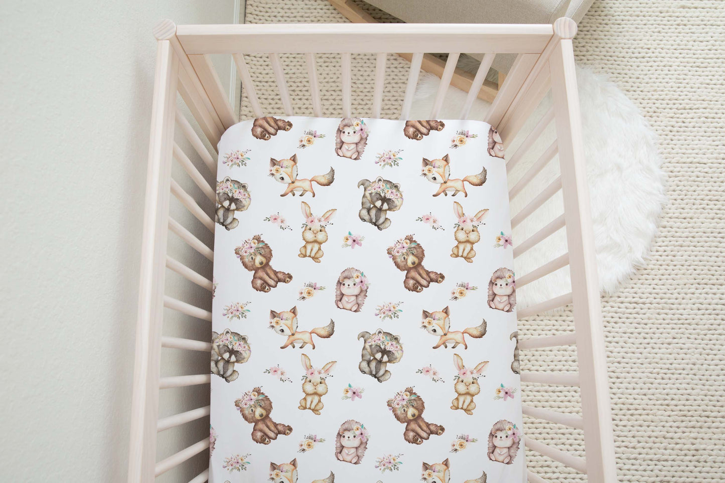 Woodland Animals Crib Sheet, Forest Girl Nursery Bedding - Forest Friends