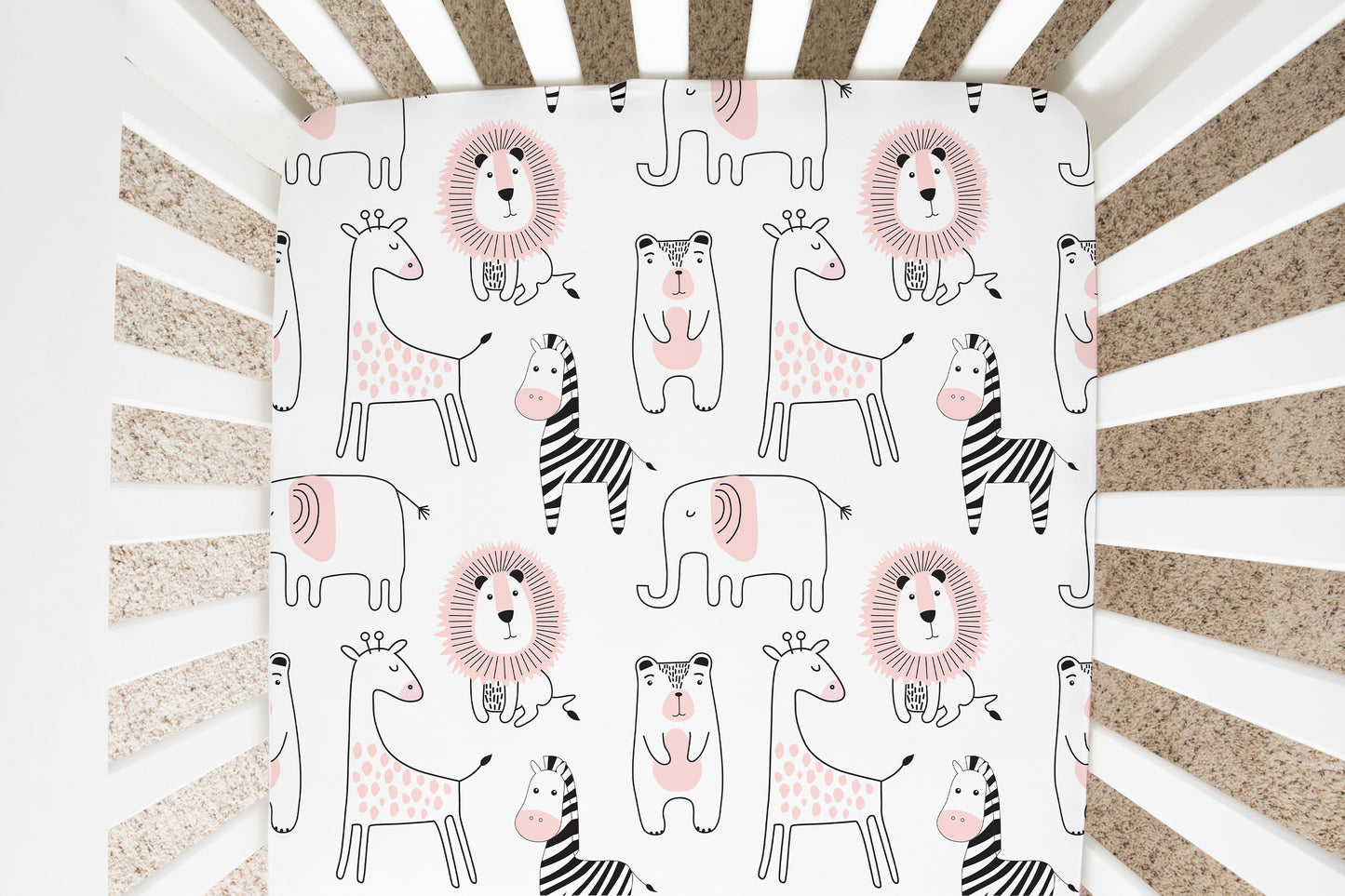 Pink Safari Minky Crib Sheet, Jungle Nursery Bedding