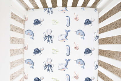 Under the sea Crib Sheet, Ocean Animals Nursery Bedding - Little Ocean