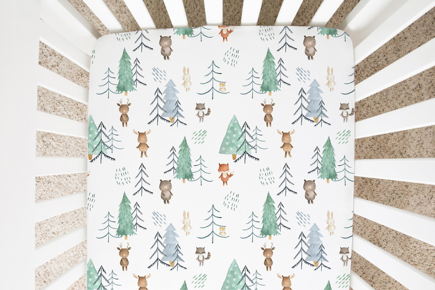 Forest Animals Mini Crib Sheet | Scandinavian Woodland Nursery Bedding - Scandi Woodland