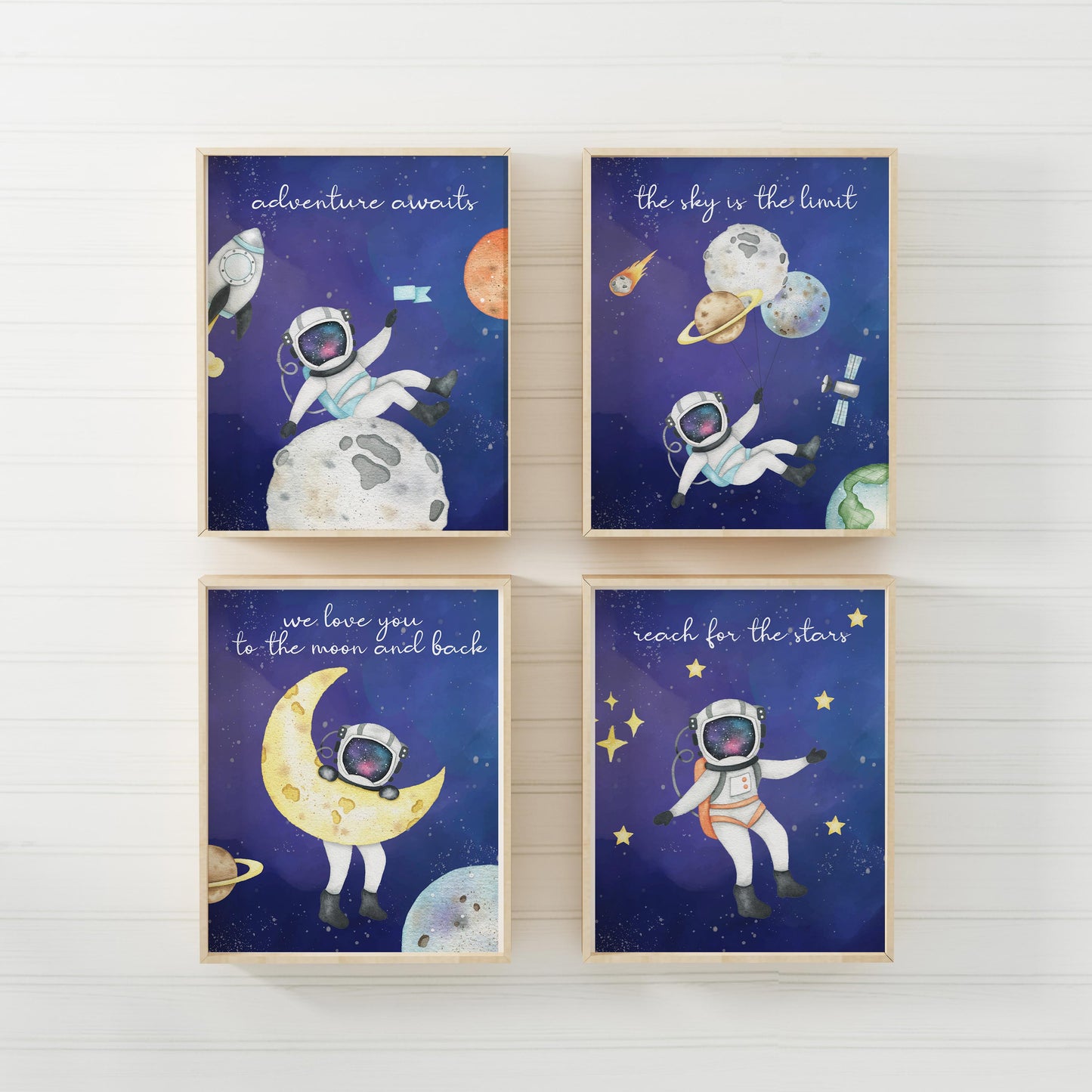 Astronaut Wall Art, Space Nursery Prints Set of 4