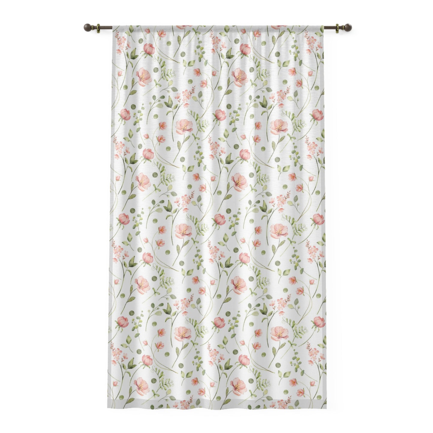 Wildflowers sheer Curtain, Poppy sheer curtain single panel, Nursery floral