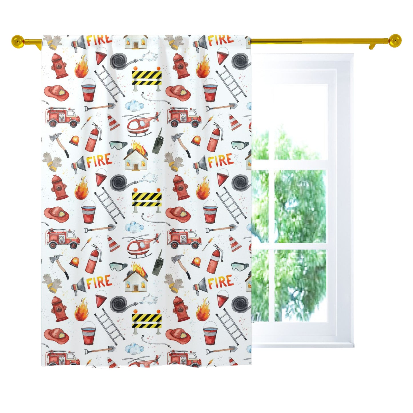 Fireman Curtain, Single Panel, Firefighter nursery decor - Little Hero