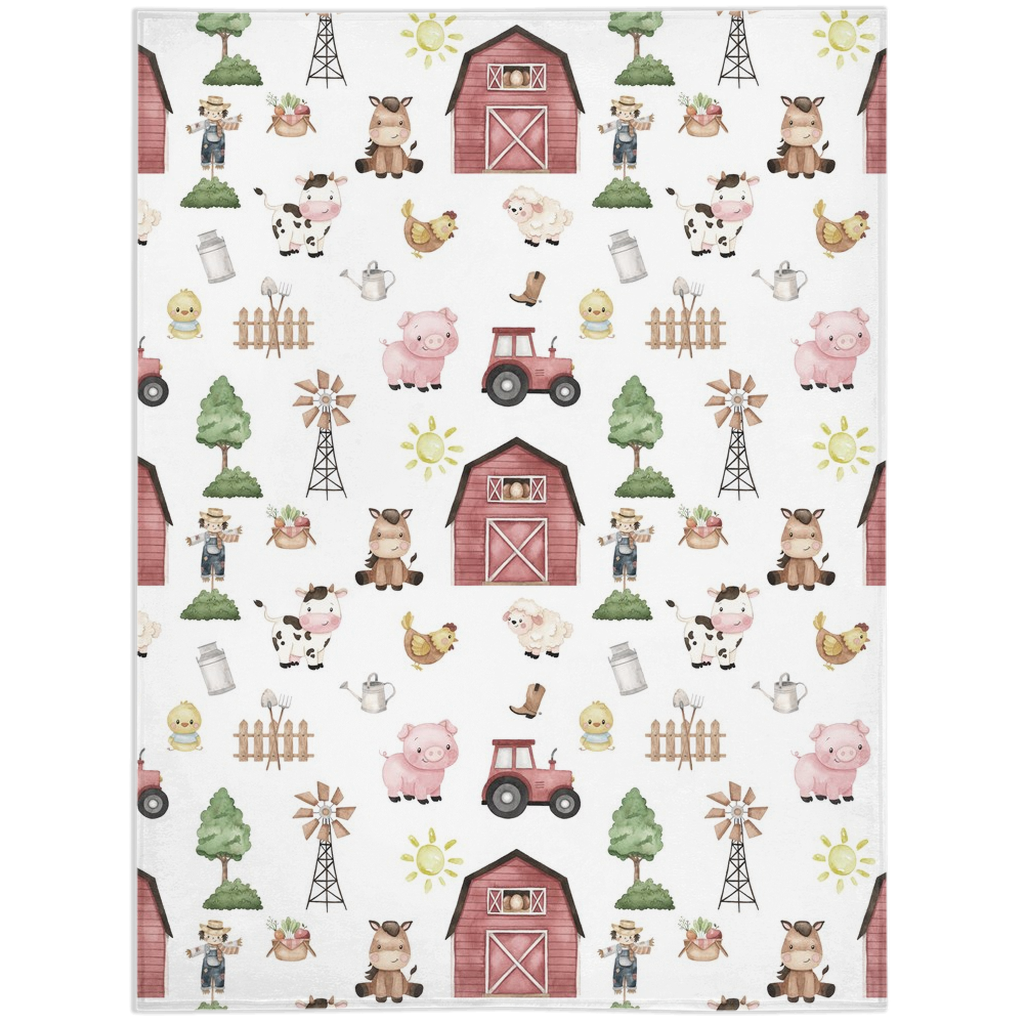 Farm Animals Minky Blanket | Barnyard Nursery Bedding - Little Farmer