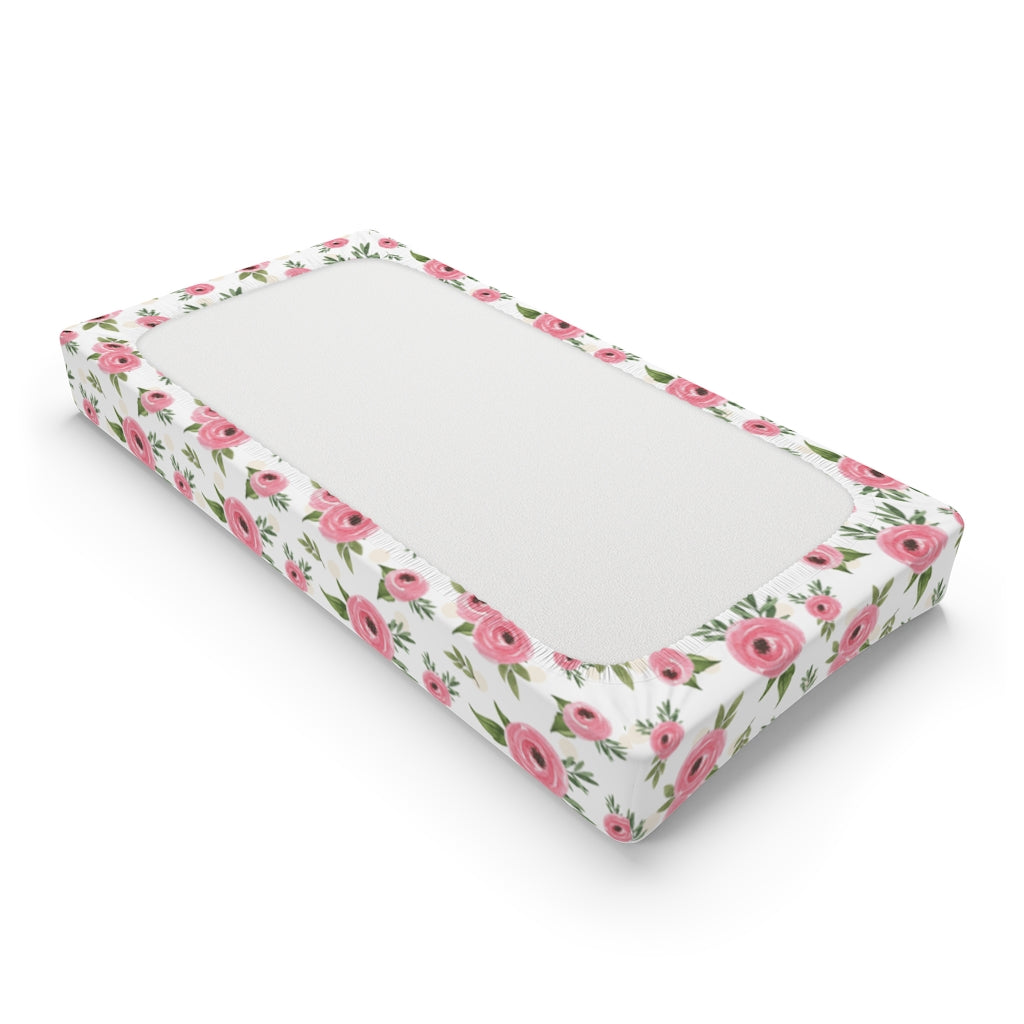 Floral Pink Changing Pad Cover, Pink Roses Nursery Bedding - Beary Pink