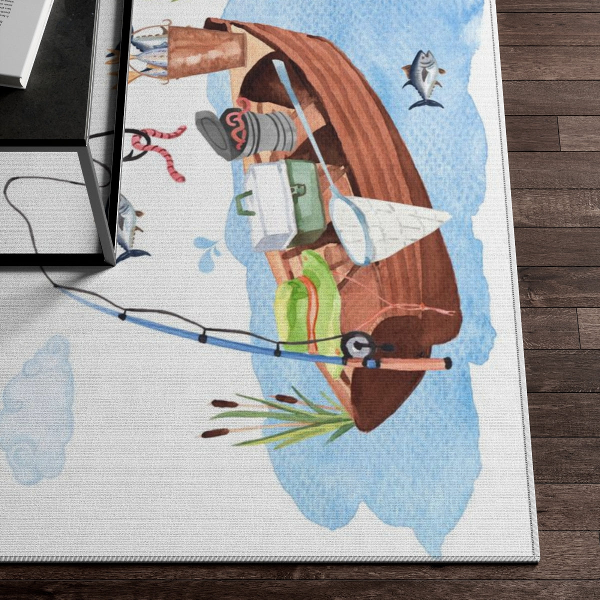 Fishing nursery rug. Anti-slip backing, Fishing nursery decor - Little Fisherman