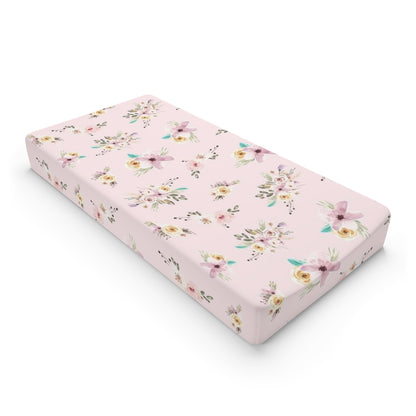 Pink Floral Changing Pad Cover | Roses Nursery Bedding - Forest Friends