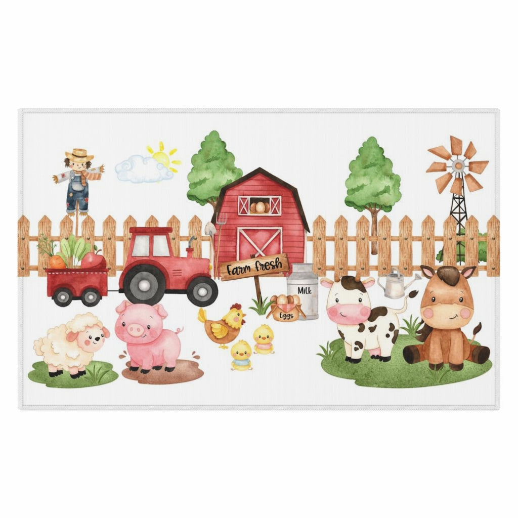 Farm nursery rug, Anti-slip backing, Farm animals Kids room rug - Morgan's Farm
