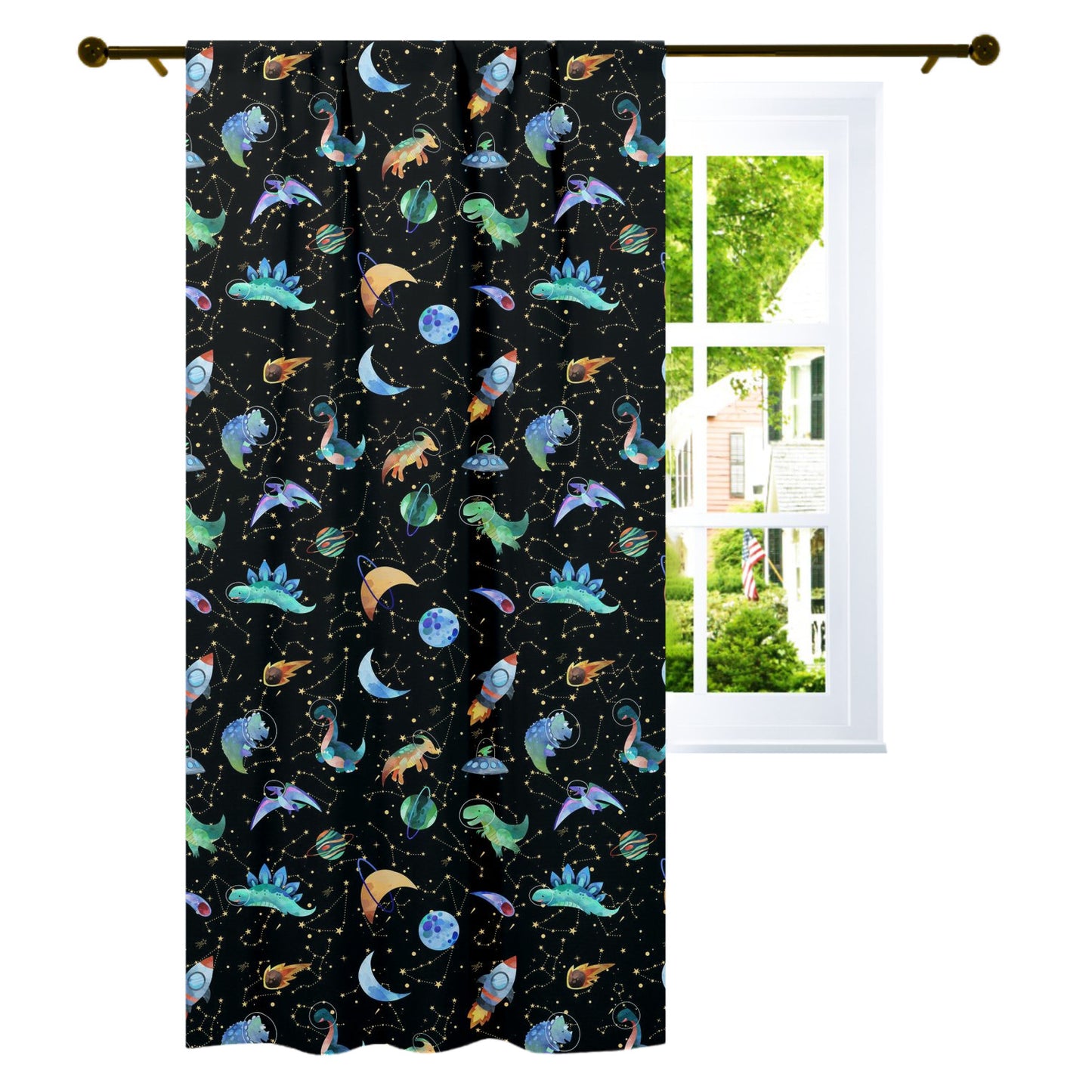 Dino Space Curtain single panel, Planets Nursery Decor