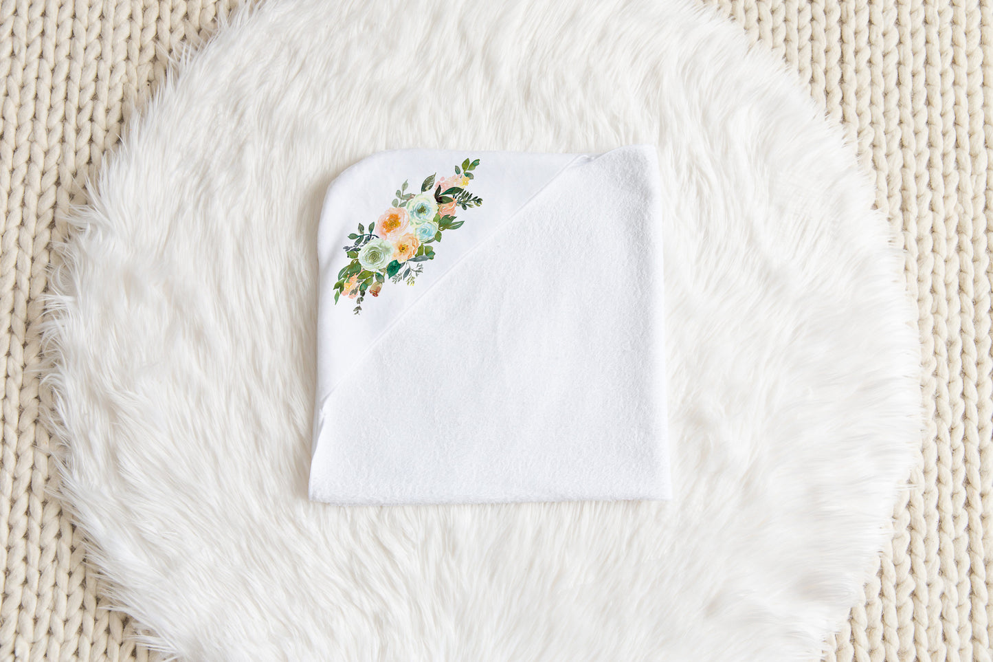 Floral Hooded Baby Towel, Baby Girl Bathroom Towel - Peach Mint Garden