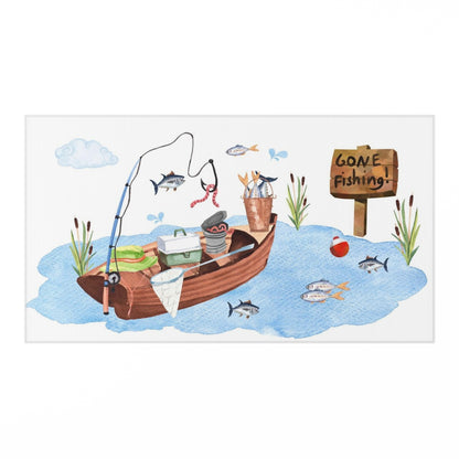 Fishing nursery rug. Anti-slip backing, Fishing nursery decor - Little Fisherman