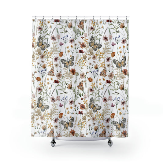 Wildflower shower curtains, Floral bathroom decor - Butterfly Garden