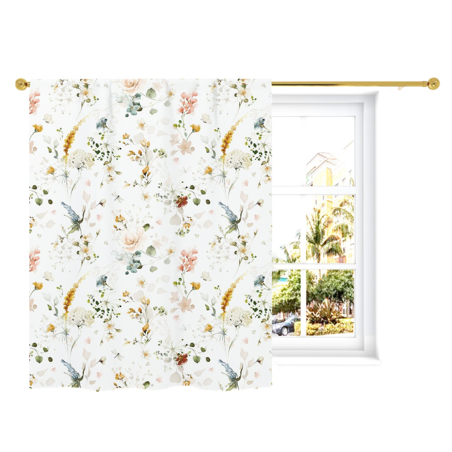 Wild flowers Curtain, Single Panel, Floral Nursery Decor - Vintage Garden