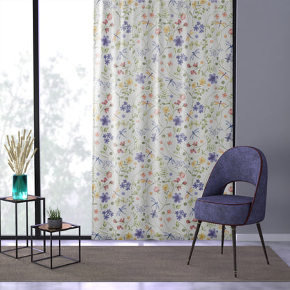 Wildflower sheer Curtain, Dragonfly curtains single panel, Floral curtains