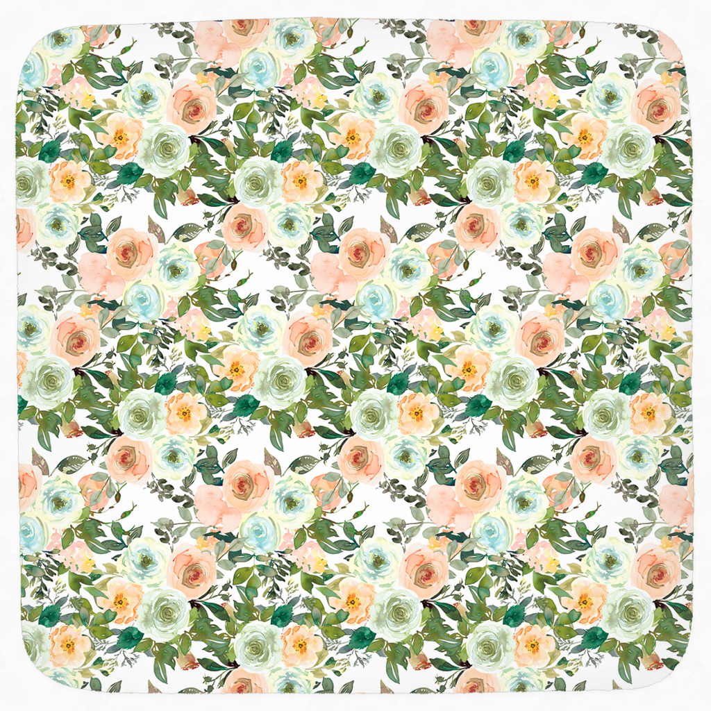 Floral Hooded Baby Towel, Baby Girl Bathroom Towel - Peach Mint Garden