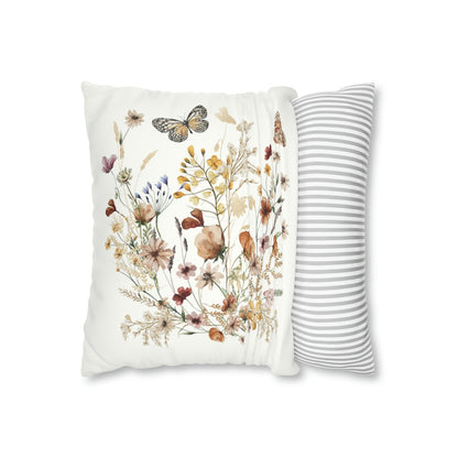 Wildflowers Faux Suede Pillow Case, Wild flower nursery bedding - Butterfly Garden