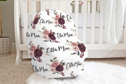 Roses Personalized Car seat Cover, Floral Nursing Cover - Rose Bloom