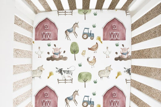 Farm Crib Sheet | Barnyard Nursery Bedding - Farm Adventure