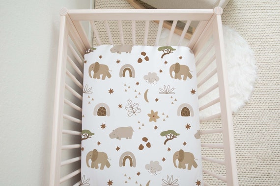 Safari Crib Sheet, Boho Nursery Bedding- Modern Safari