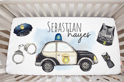 Police Personalized Crib Sheet, Policeman Nursery Bedding - Little Police