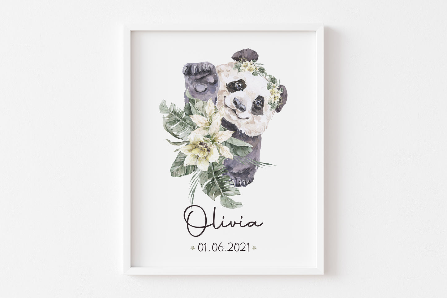 Personalized Name Baby Panda Wall Art, Safari Nursery Print Unframed