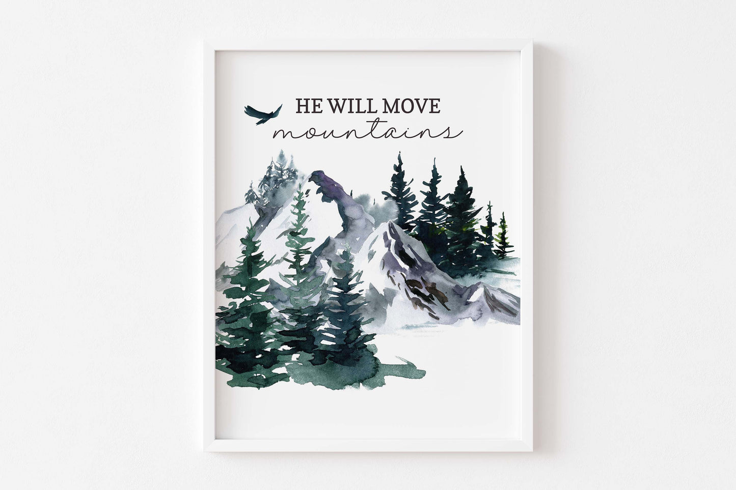 He will move mountains, PRINTABLE Forest Wall Art, Woodland Nursery Print